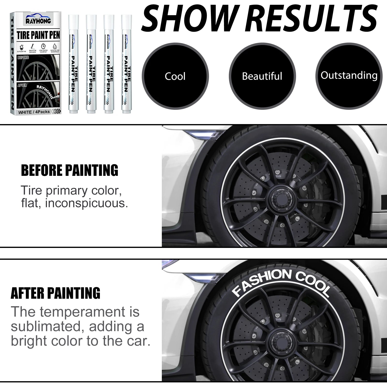 Rayhong 4pack Tire Paint Pen, Car Tire Letter Pen, Decorative Modifica