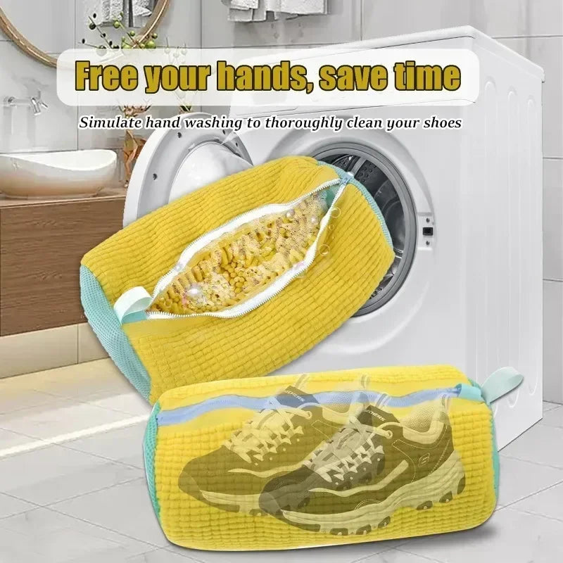 Machine Washable Shoe Washing & Drying Bag with Soft Fiber - Durable Polyester Laundry Protector for Shoes Adjustable Strap