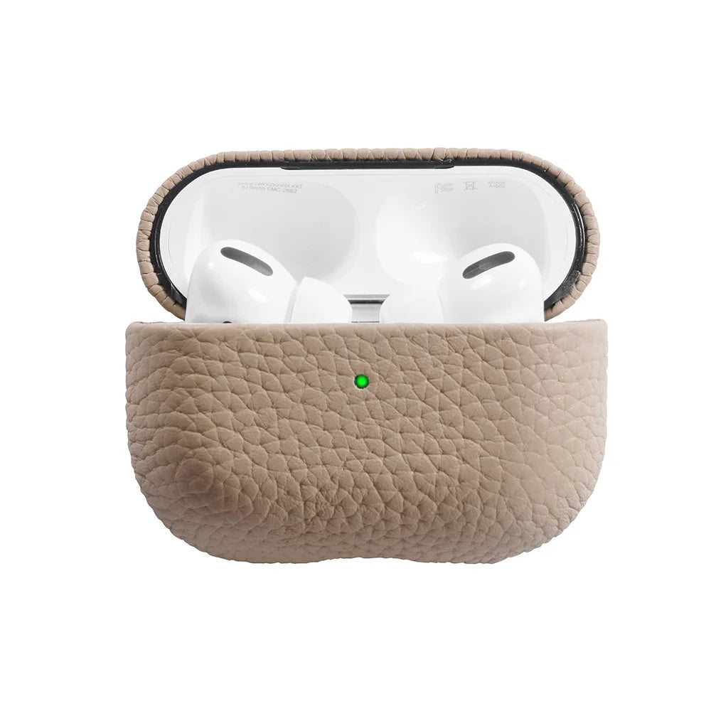 For AirPods Pro 3 Lychee Pattern Cowhide Leather Case for Airpods 4 3 2 1 Pro All-inclusive Earphone Protection Handmade Cover