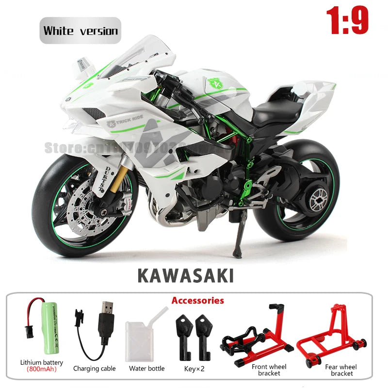 Key Start Dynamic Alloy Motorcycle Model With LED Sound And Smog Adjustable Throttle Model Motorbike Toy Desk Decoration Vehicle