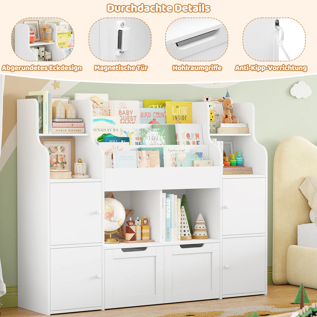 Getone CHILDREN'S room, children's shelf furniture, toys chest, Bookcase, CHILDREN'S wardrobe with 13 shelves 2 doors 2 drawers 122x30x100cm