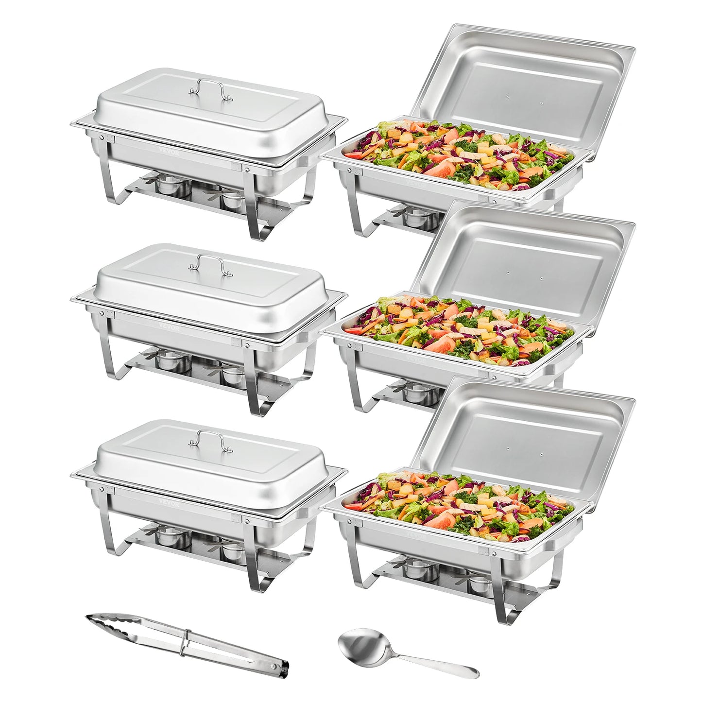 VEVOR 8QT Rectangle Chafing Dish 2/4/6 Packs w/ Full Size Pans Buffet Catering Warmer Server Folding Stand Fuel Holder Tray