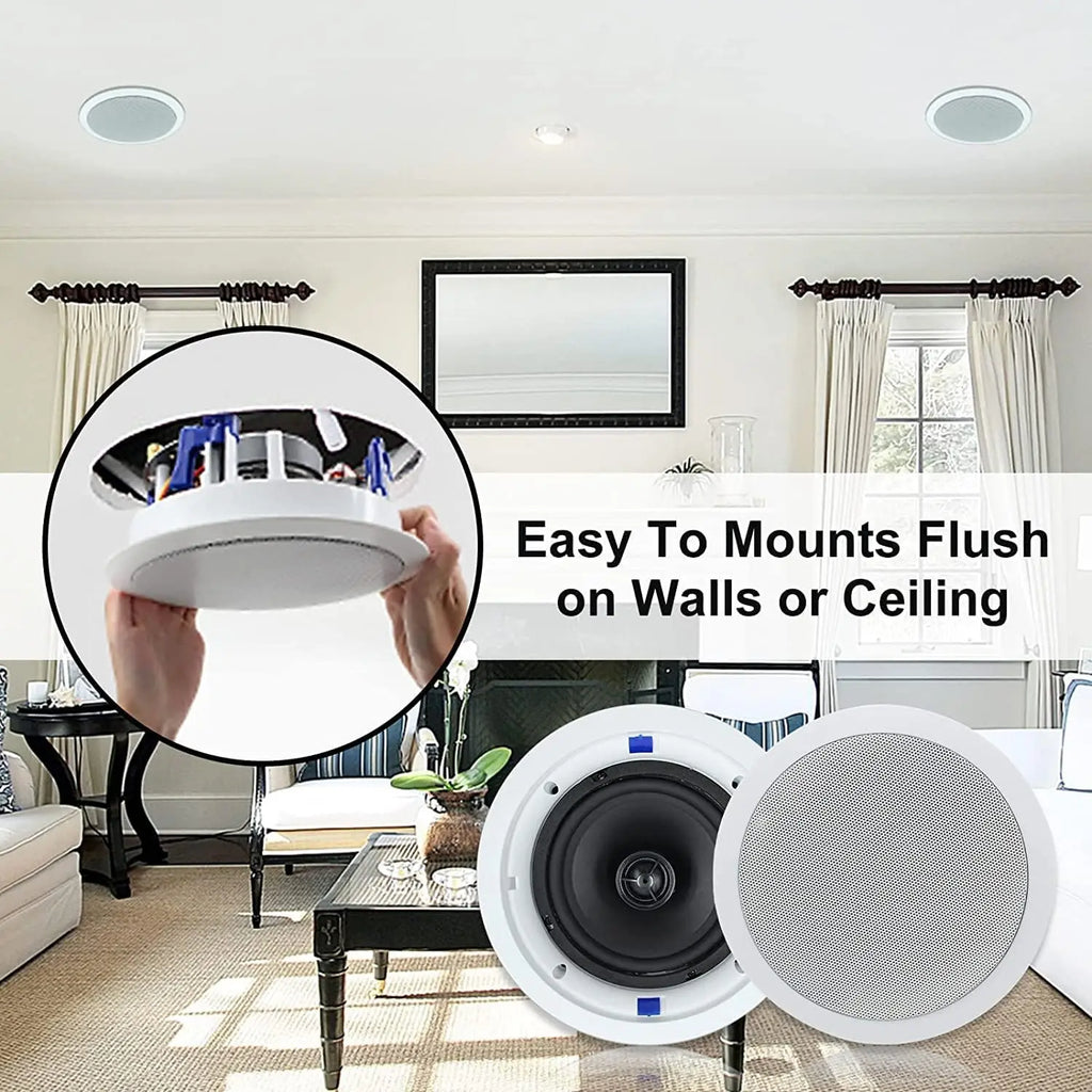 Herdio Passive Ceiling Speakers 6.5‘’ 320W 2-Way Round Flush Mount Speakers Perfect For Home Theater Living Room Bathroom Pair