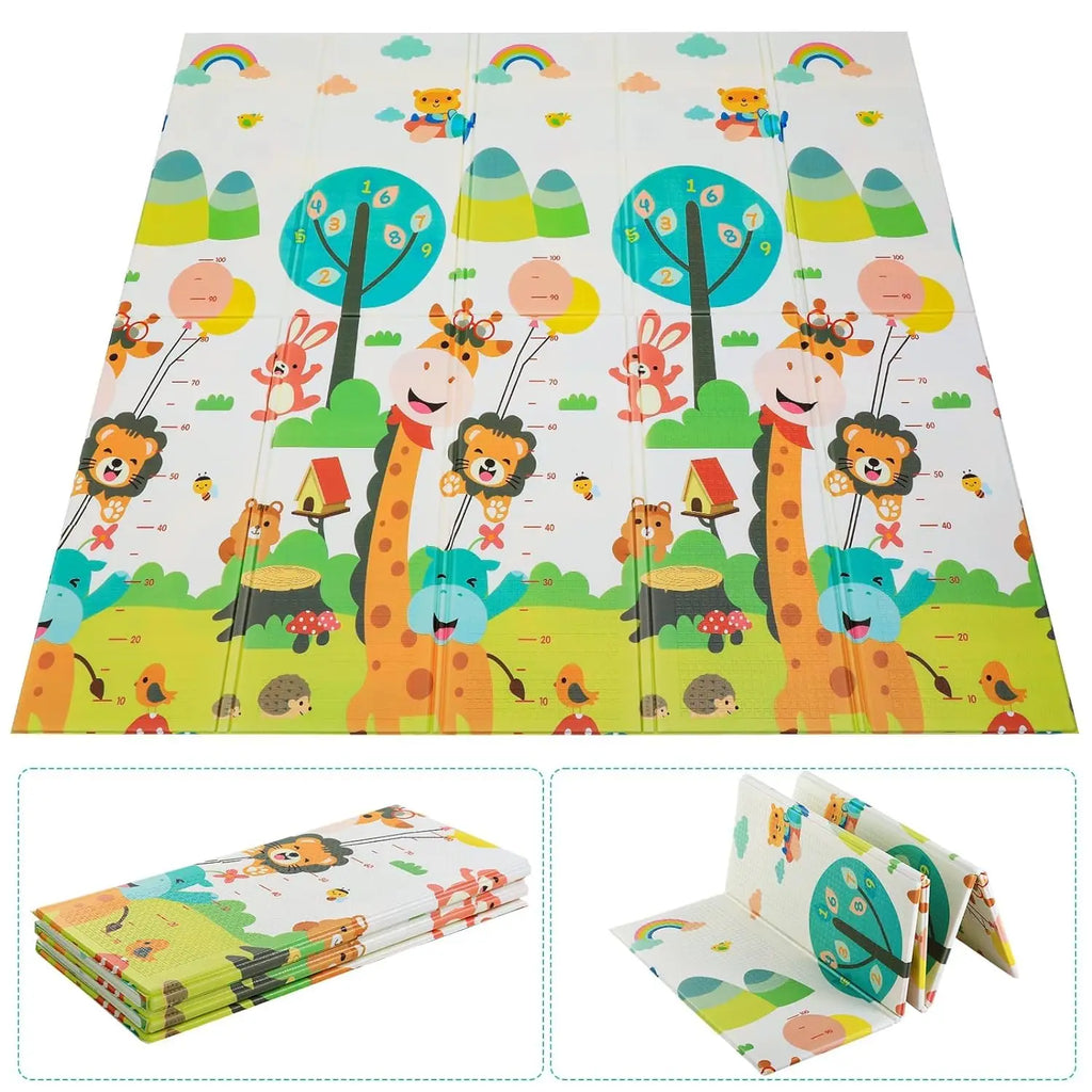 Play Mat Baby Crawling Mat Children Foldable XPE Foam Non-slip Double-sided for Indoor Outdoor 180x160x1cm Treehouse/Giraffe