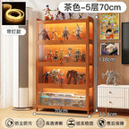 Display Cabinet Acrylic Curio Cabinet with Lock Glass Display Cabinet Natural Bamboo  Glass Cabinet Easy to Install，With Lights