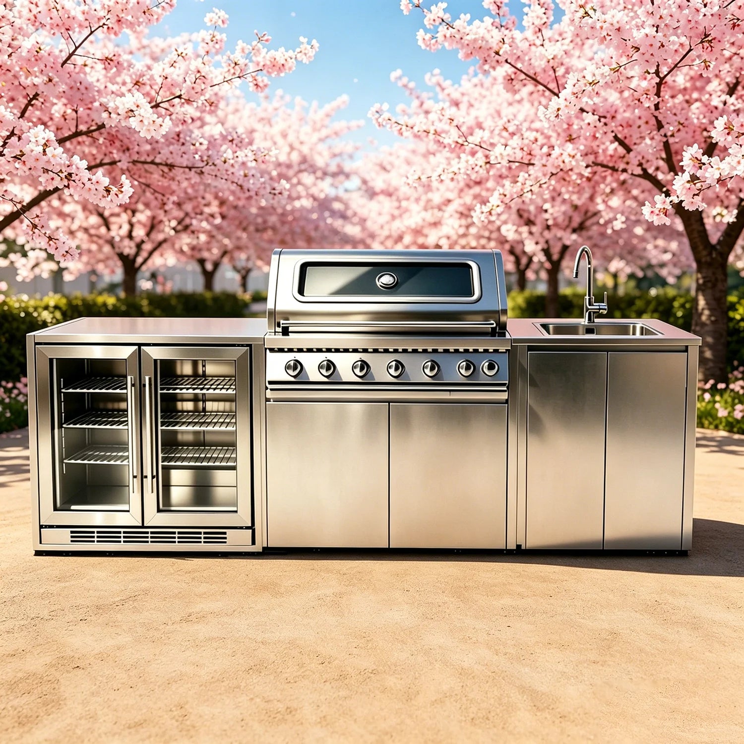 Integrated Sink Cabinets for Garden, Durable Stainless Steel Outdoor Kitchen, Great for Garden, Terrace & Outdoor Application
