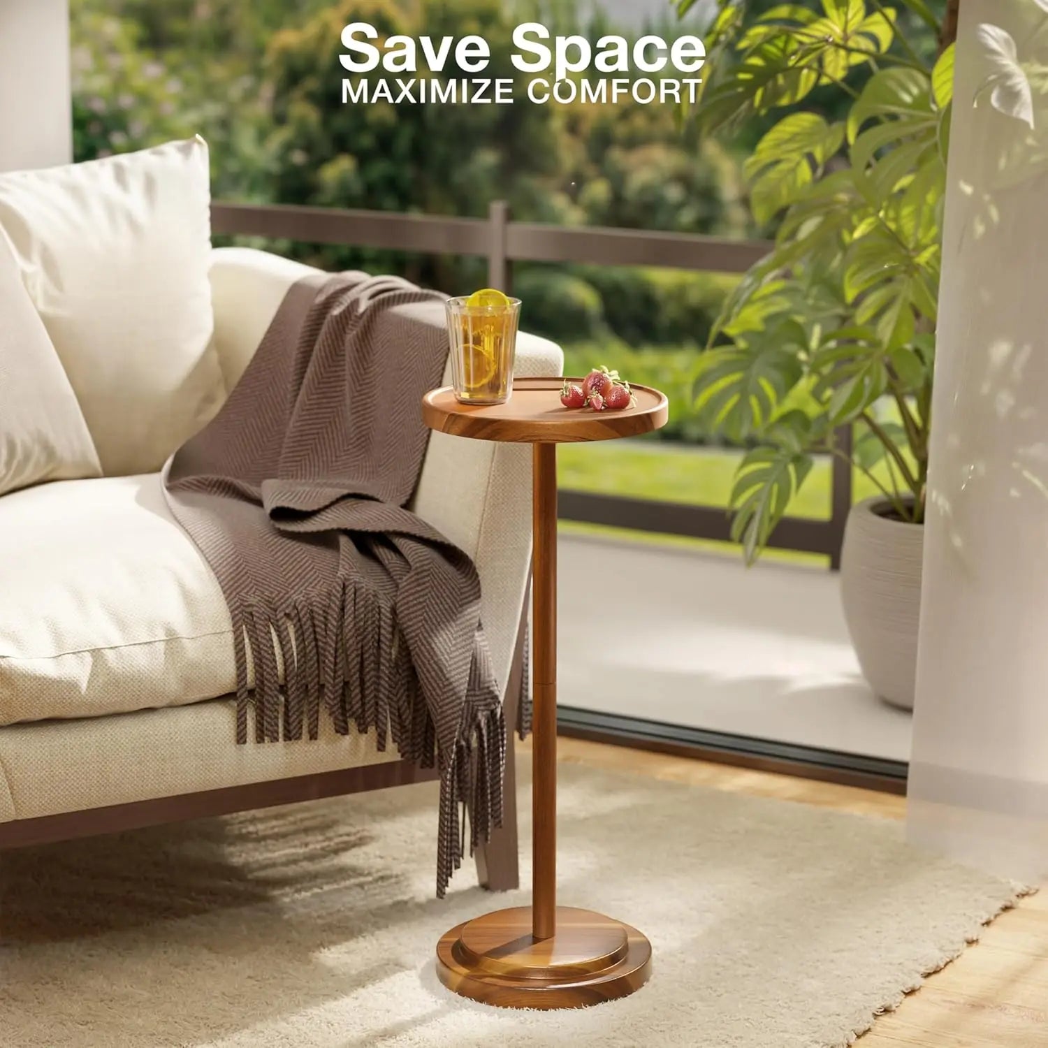 Drink Table,Compact Side Table with Phone Slot and Weighted Base, Durable Pedestal Table Accent for Living Room,Office