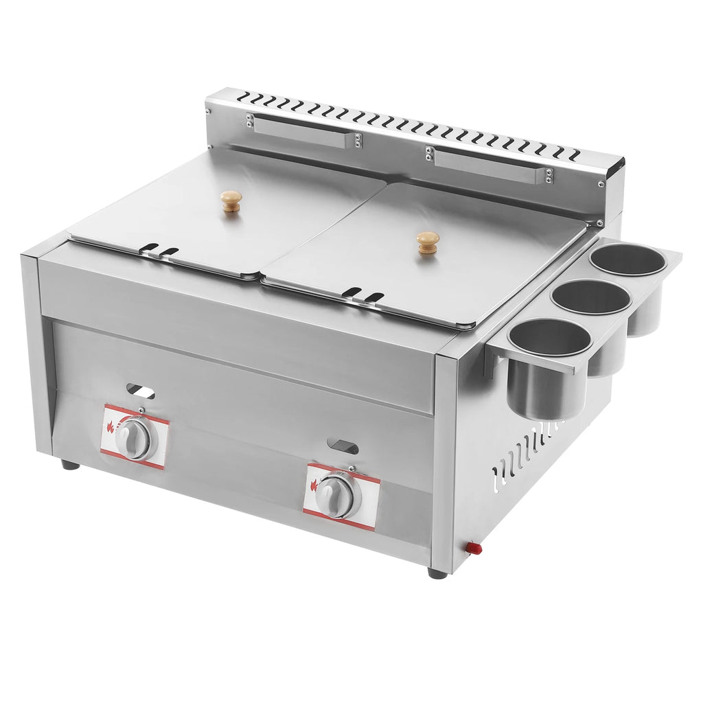 Commercial Gas Deep Fryer 12L Stainless Steel Dual Tank Gas Deep Fryer with 2 Baskets&Lid Countertop Fryer Frying Machine