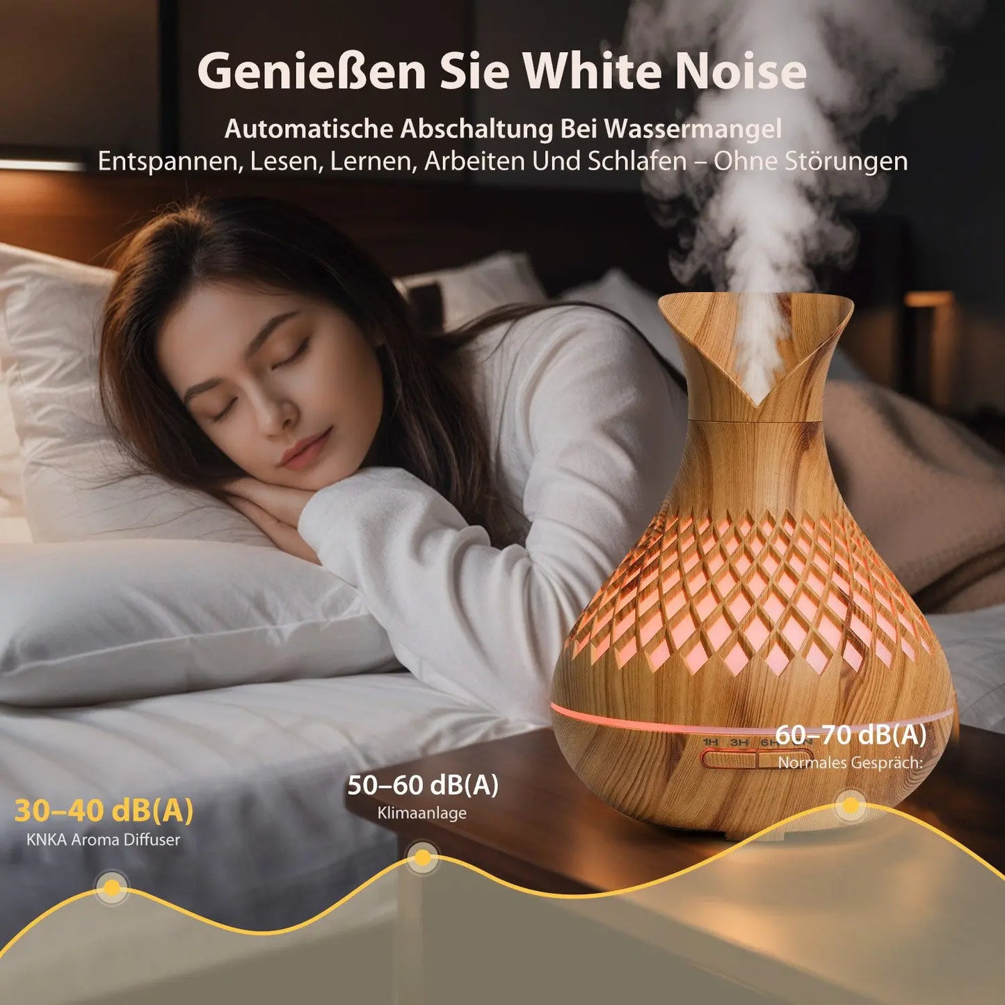 500ml Wood Grain Humidifier with Flowers, Quiet Aromatherapy Diffuser,