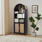 71" Tall Arched Bookcase with Storage, Modern 6-Tier Arched Cabinet with Door,Arched Bookshelf Cabinet with Open Display Storage