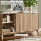 60" Fluted Dresser with Sliding Doors and 4 Drawers, Modern Chest w/Faux Marble Top, Curved Profile Design, Dresser