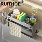Kitchen Sponge Holder Carbon Steel Sink Drain Rack Soap Drainer Towel Rack Shelf Organizer Bathroom Storage Accessories