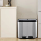 【Lifeideas】30 L/8 Gallon Trash Can, Rectangular Dual Compartment Recycling Step Bin, Stainless Steel Kitchen Trash Can