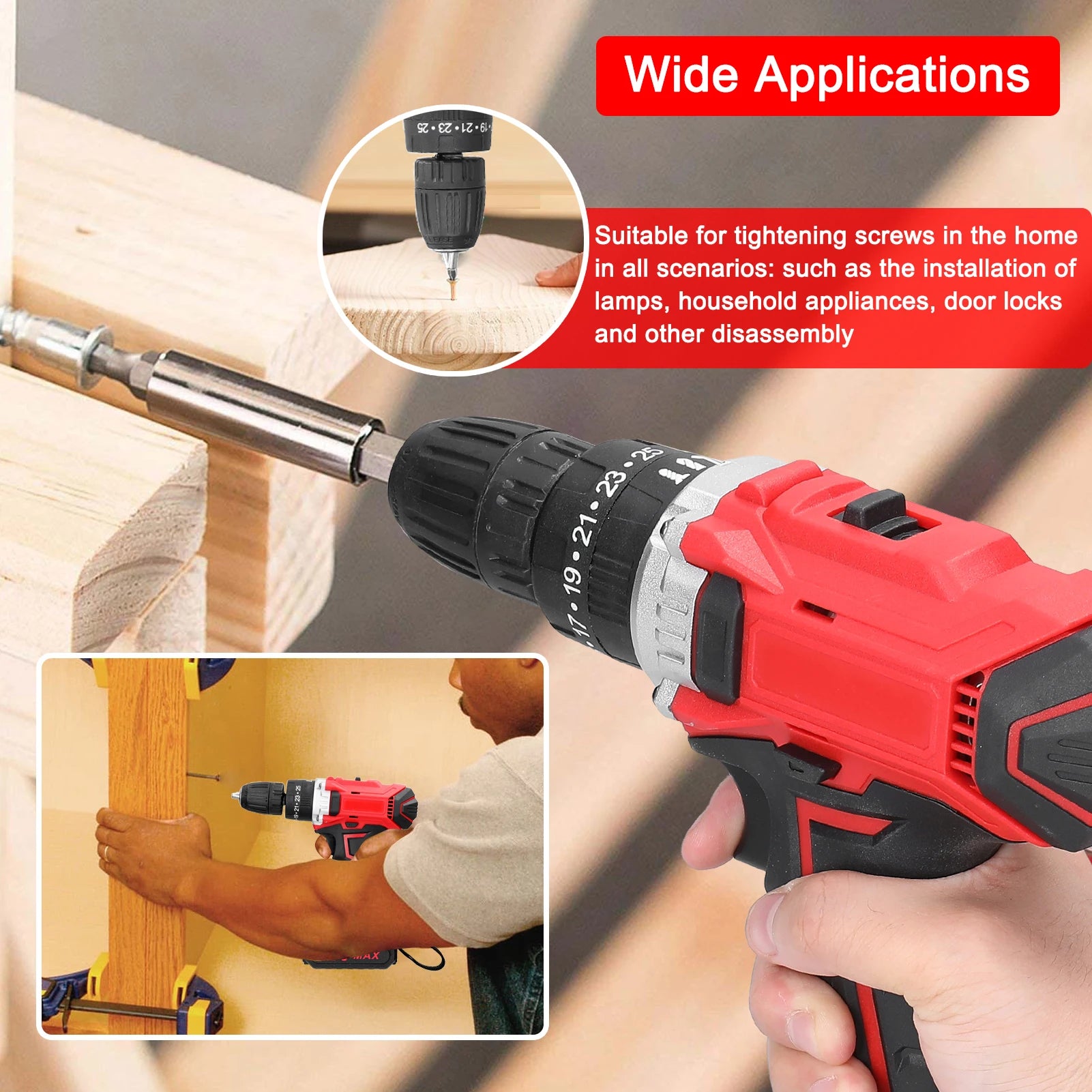 3-in-1 Multipurpose Electric Drill Cordless Impact Drill Speed Adjustable Electric Screwdriver Applicable to 21V Lithium Battery