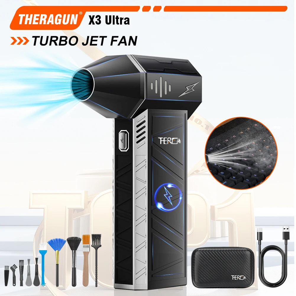 Updated X3Ultra Turbo Jet Fan,Mini Handheld 180000RPM Powerful Compressed air Duster for Car Dryer/PC/Home Cleaning -THERAGUN