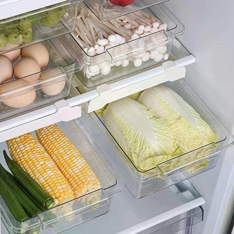 Kitchen Storage Box Fruit Vegetable Preservation Organizer Transparent Egg Container Under-shelf Refrigerator Drawer
