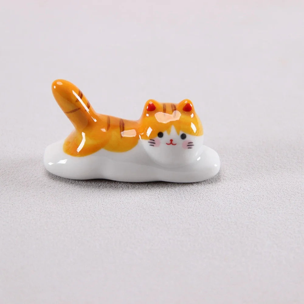 Ceramic Chopstick Holder Unique Siamese Mini Figurine Cute Tableware Rest Whimsical Utensil Holder For Kitchen Gift For Lovers
