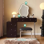 French Retro Dresser Chest Bedroom Internet Celebrity Makeup Table Vanity Desk With Light Mirror With Seat Dressing Table Black
