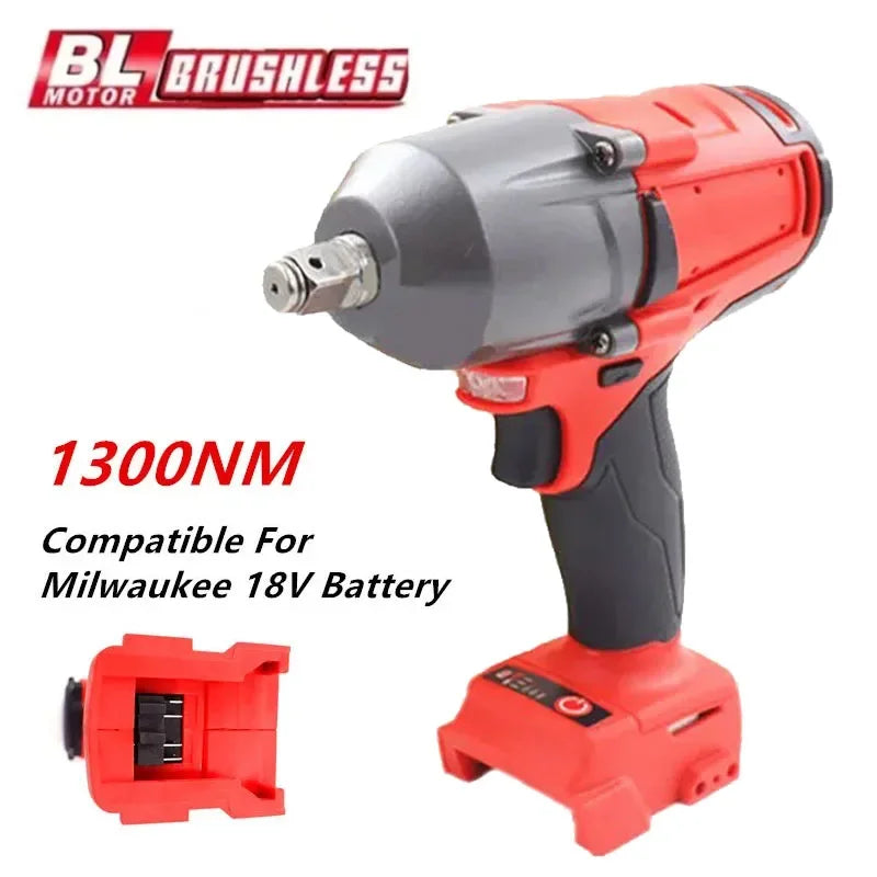 1300NM Cordless Electric Wrench for Milwaukee 18V Battery Large Torque Brushless Impact Wrench Car Truck Repair Power Tools
