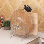 Stainless Steel Pan Pot Cover Lid Rack Sundries Organizer Kitchen Knife& Vegetable Cutter& Cutting Board Storage Rack Home Tool