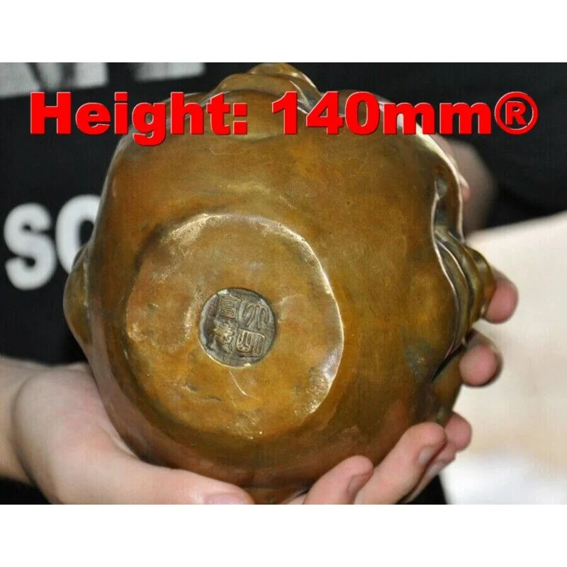5.6" Chinese Buddhism brass copper 4 Face Expression Maitreya Buddha Head Statue