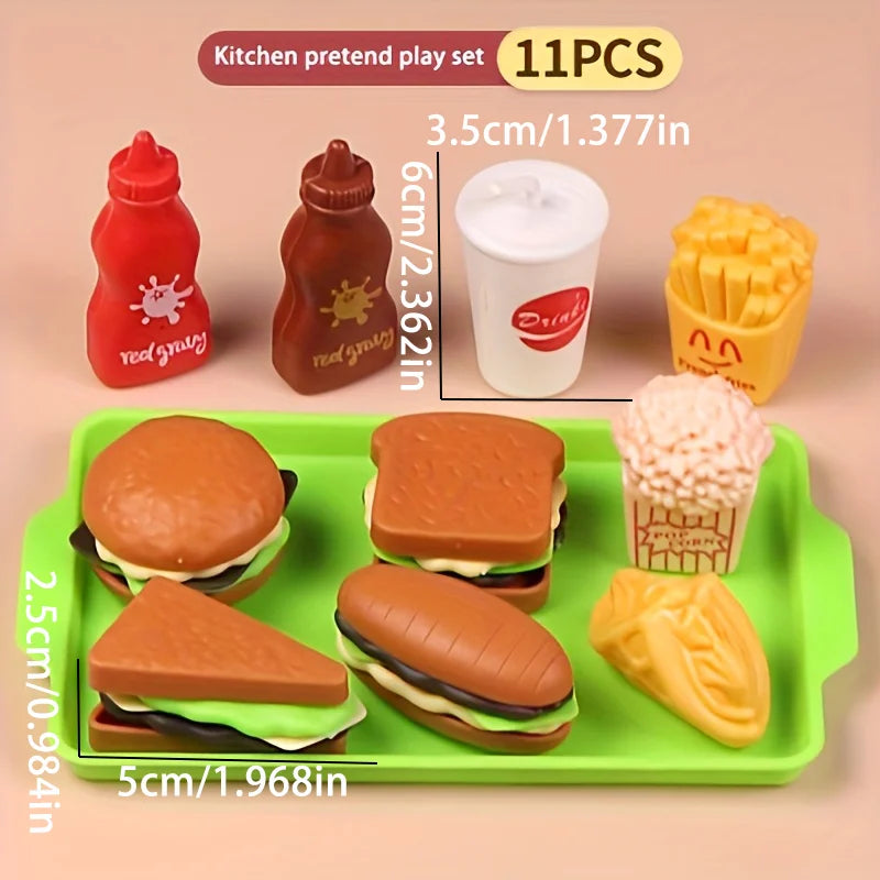 Kids Mini Kitchen Toy Girls Pretend Play Cooking Simulated Food Game Hamburger Sandwich Fries Boys Educational Gift 3+ Year Old