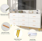 9 Drawer Dresser for Bedroom, 63” Long Dresser with Charging Station, Modern Chest of Wide Drawers ， White