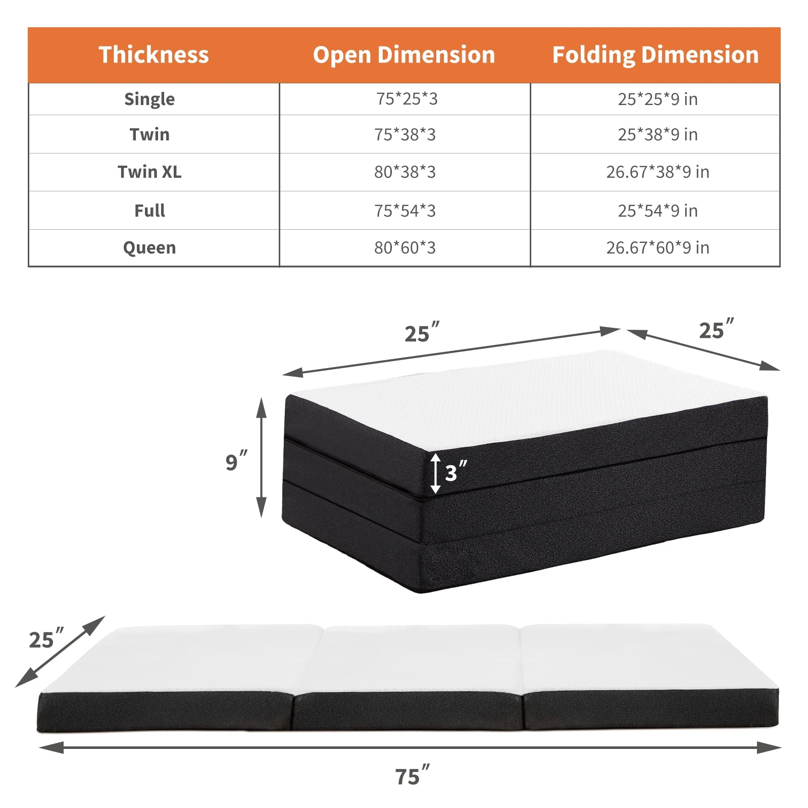 Three-Fold Portable Floor Bed