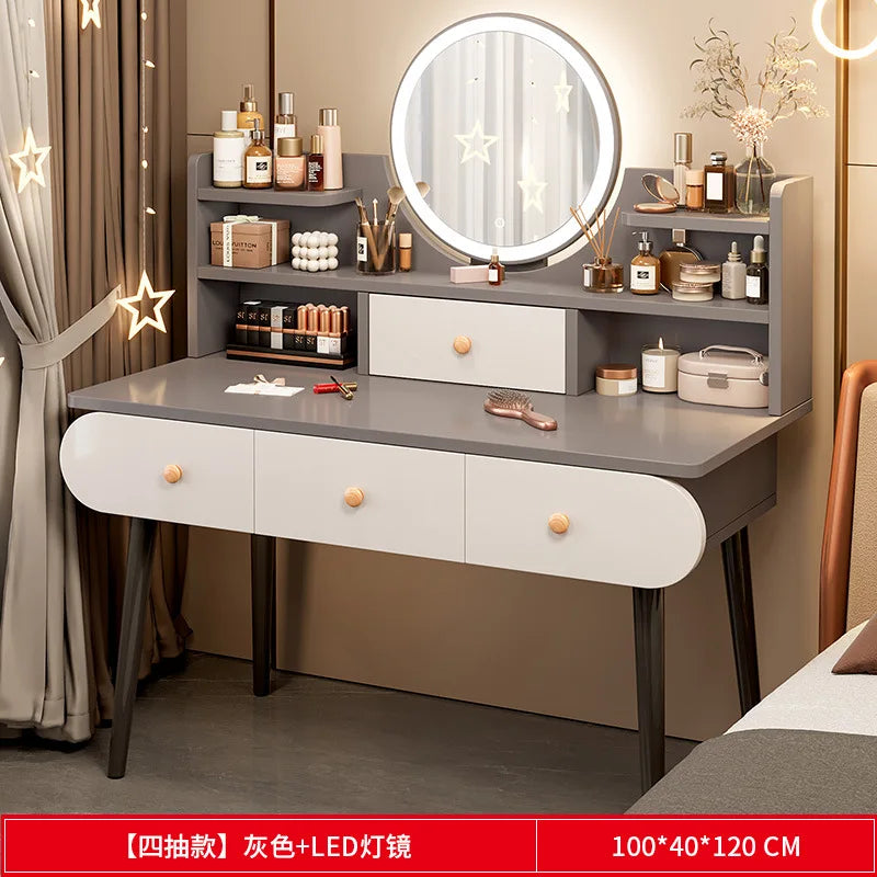 Dressing Table, Bedroom,Simple Modern Small Apartment, Bedside Storage Cabinet,Integrated Makeup Table, Nail Salon Makeup Table