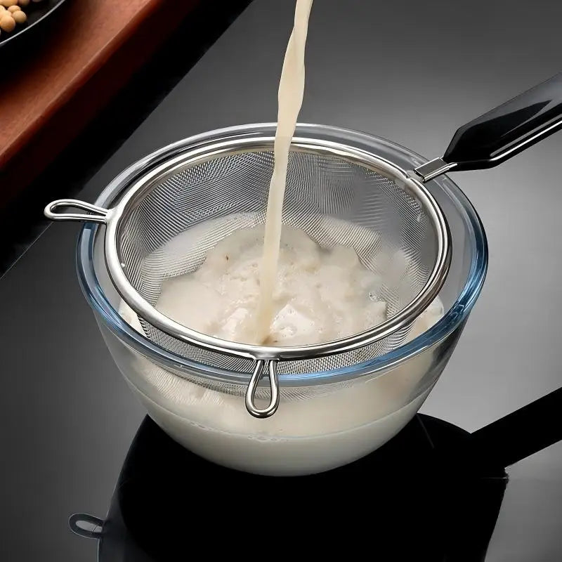 Ergonomic Kitchen Strainer with Non-Slip Handle & Hook Dishwasher Safe for Christmas Recipe Making Pasta Draining
