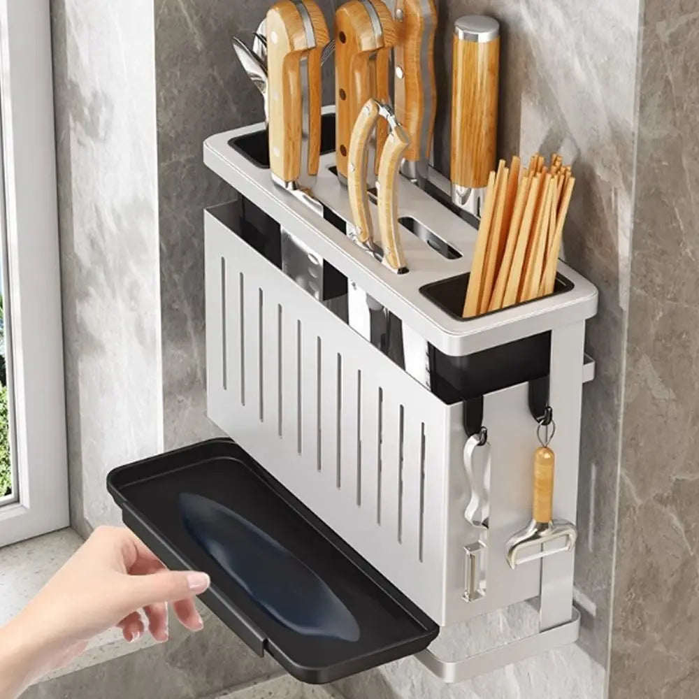 Carbon Steel Kitchen Storage Rack Multiple Brackets Detachable Cutlery Display Organizer Integrated Space Saving Drain Rack