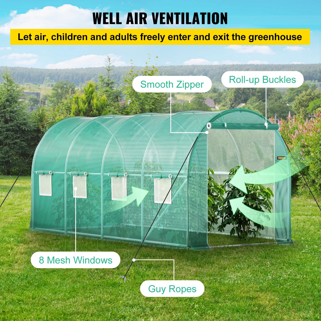 VEVOR Walk-in Tunnel Greenhouse Galvanized Frame & Waterproof Cover 15x7x7/10x7x7/20x10x7/12x7x7 ft Greenhouses & Cold Frames
