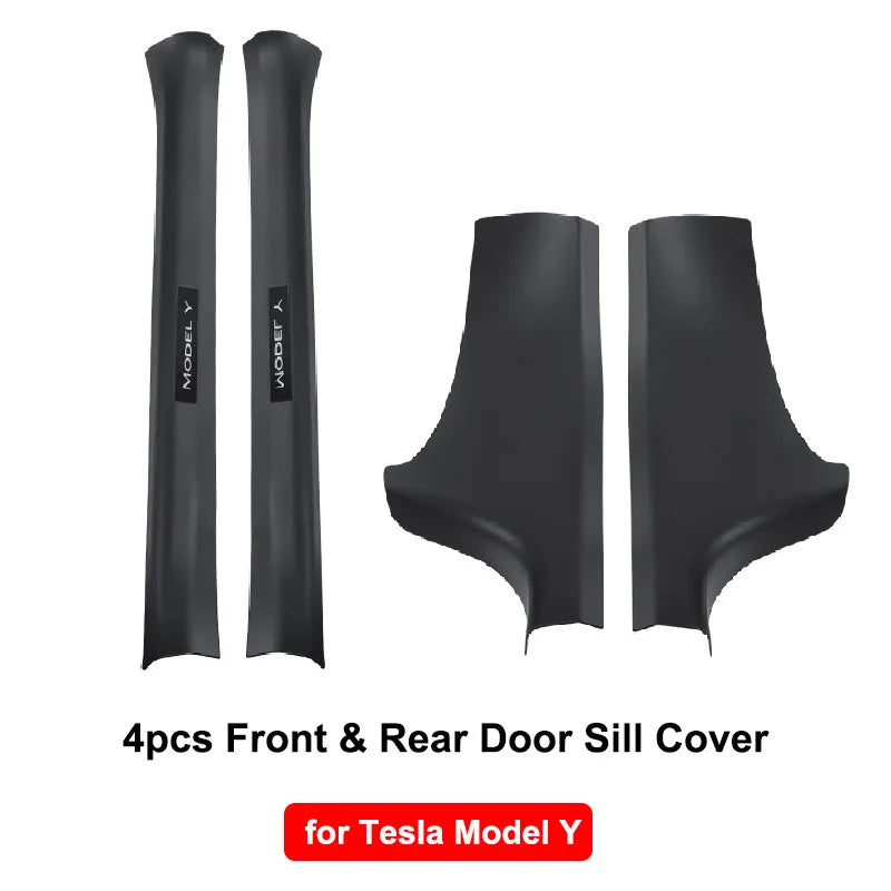 Front & Rear Door Sill Guards For Tesla Model Y ABS Inner Protector Cover Plate Trim Anti-Dirty Bumper Welcome Pedal Kick Pad
