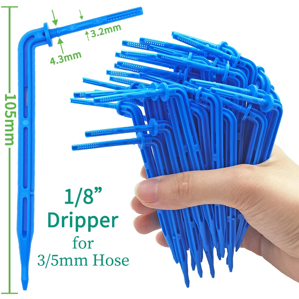 50-1000pcs Greenhouse 3/5m Hose Drip Irrigation Drippers 1/8'' Bending Arrow Emitters Garden Potted Micro Watering System