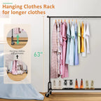 Heavy Duty Clothing Racks for Hanging Clothes Rack,43" Wide Rolling Garment Rack Metal Clothing Hanger Rack Wheels Wardrobe Rack