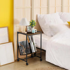 Record player stand, turntable stand with wheels, bedside table, record player table with album storage rack