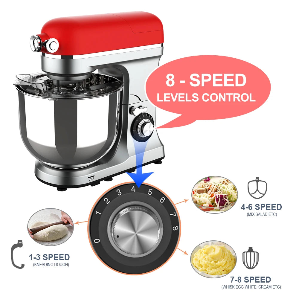 Kitchen 6.5 Liters Big Capacity 3 In 1 Food Mixer 1300w Electric Food Stand Dough Mixer With Stainless Steel Bowl