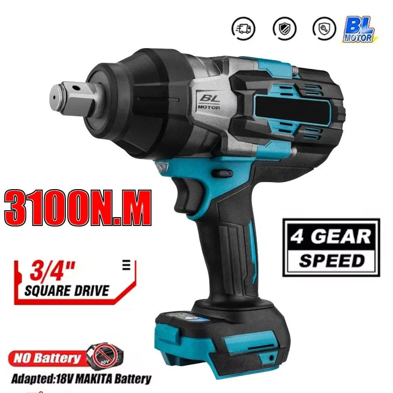 3100N.M High Torque Brushless Electric Impact Wrench 3/4 Inch Cordless Electric Wrench Power Tools for Makita 18V Battery