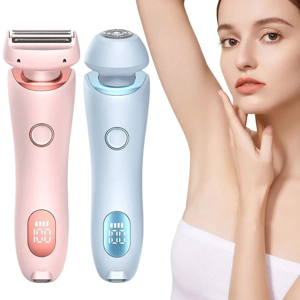 Women Electric Epilator 2 in 1 Body Hair Removal Razor Waterproof Rechargeable Bikini Trimmer for Pubic Legs Underarms Face Hair