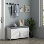 HOMCOM Shoe Bench, Entryway Bench with Cushion, Hidden Compartments, White