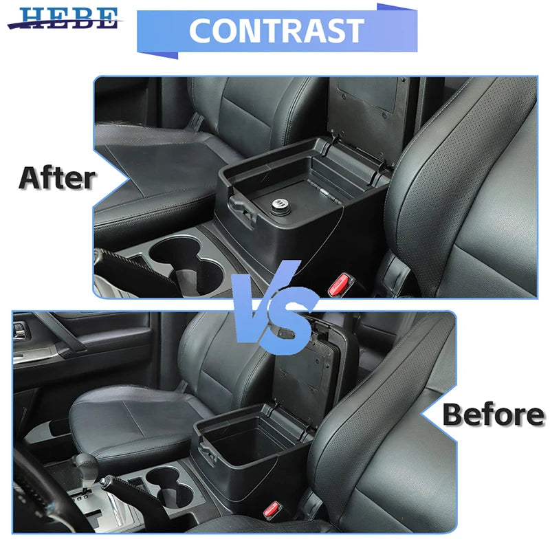 HEBE Armrest Safe Box For Mitsubishi Pajero 2007 2008 2009 2010 2011 2012 2013 2014 2015 2016 2017 2018 2019 2020 2021