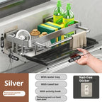 Aluminum Kitchen Sink Drain Rack Suction Cup Wall-mounted Ready-to-attach Kitchen Storage and Organization with Drain Tray