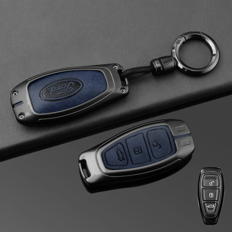 Leather Car Key Case Full Cover for Ford Focus 3 4 ST Mondeo MK3 MK4 Fiesta Fusion Kuga 2013 2014 2015 2017 Keychain Accessories