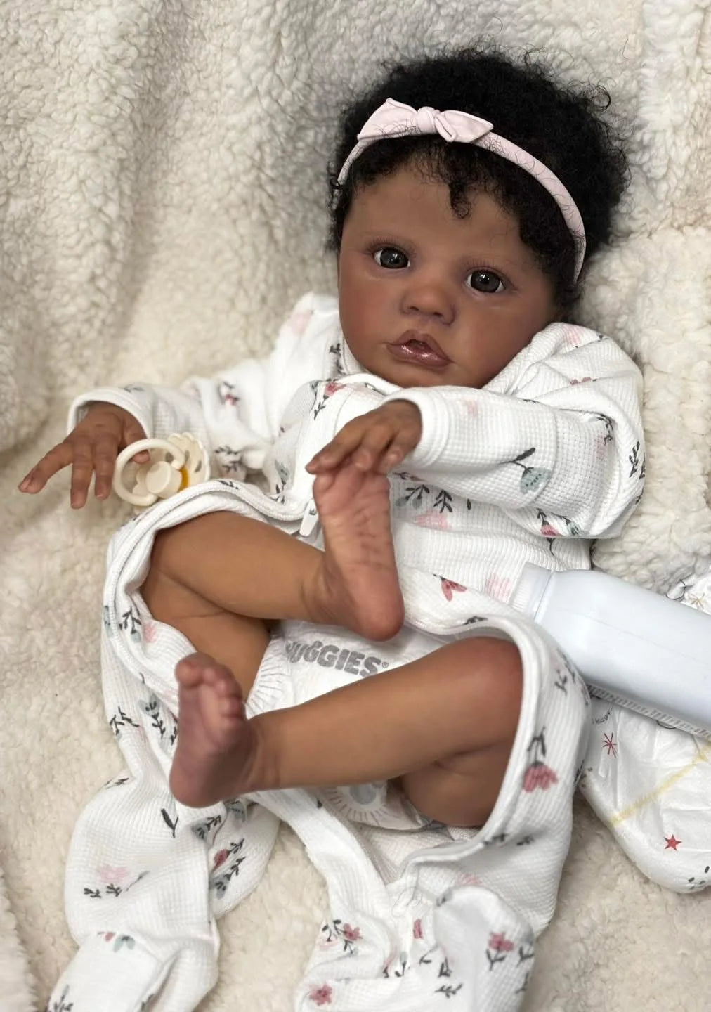 NPK 48cm Lifelike Reborn Baby Doll Dark Skin Primrose Awake with Multi-Layer Painting And Similar Outfit Collectible Doll