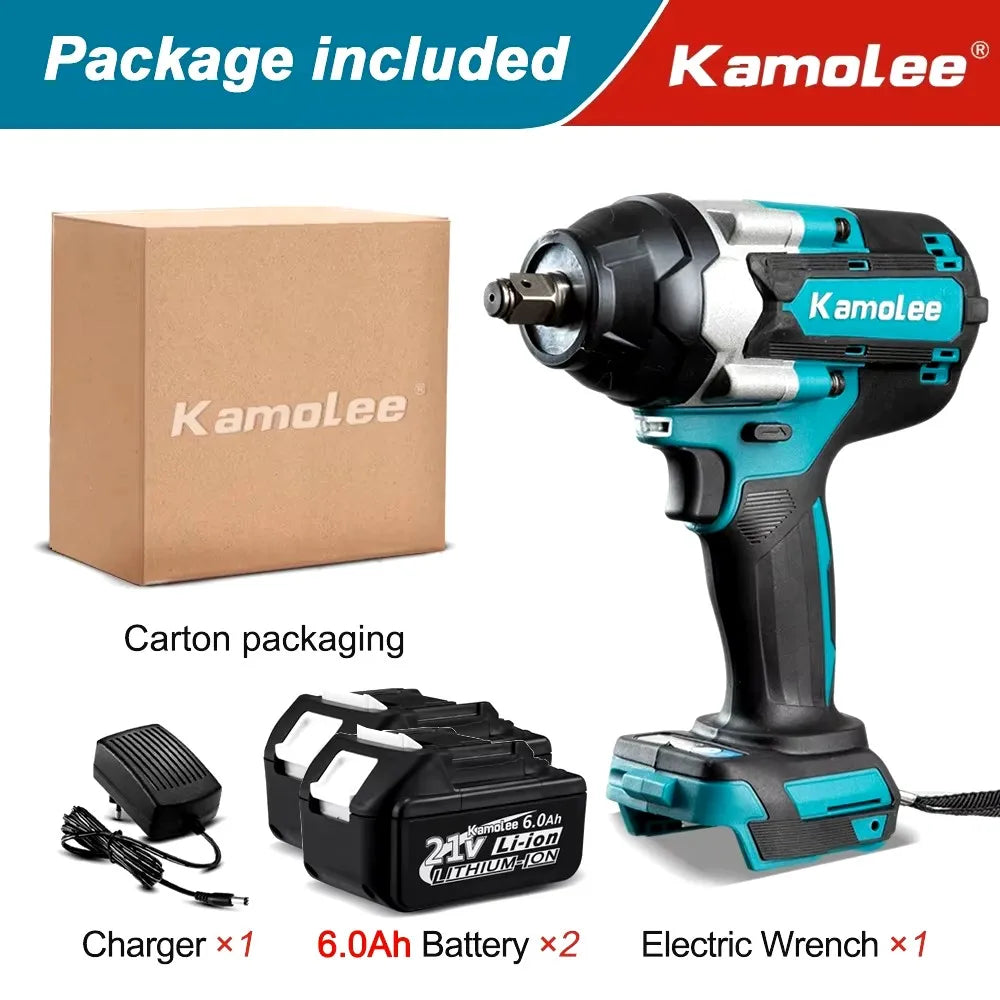 Kamolee 1800 N.M high torque wireless charging impact wrench 1/2inch brushless electric wrench compatible with Makita18V battery