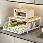 Multifunctional Single-Tier Countertop Storage Rack for Microwave Oven Rice Cooker - Household Kitchen Stand Organizer