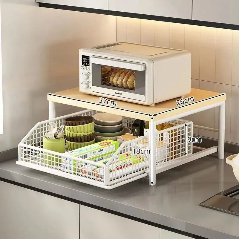 Multifunctional Single-Tier Countertop Storage Rack for Microwave Oven Rice Cooker - Household Kitchen Stand Organizer