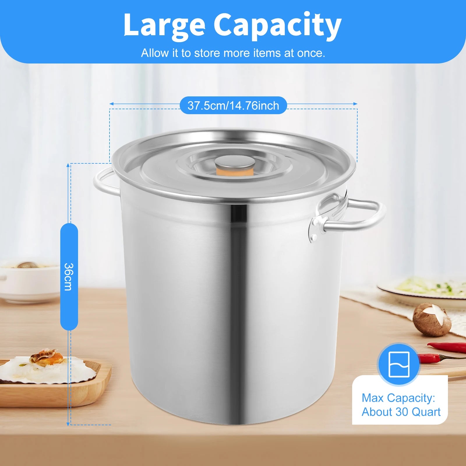 Cooking Pot, 35 L Catering Stock Pot, Cooking Pot with Stainless Steel Lid and Handles, Large Cooking Pot for Cooking, Stewing