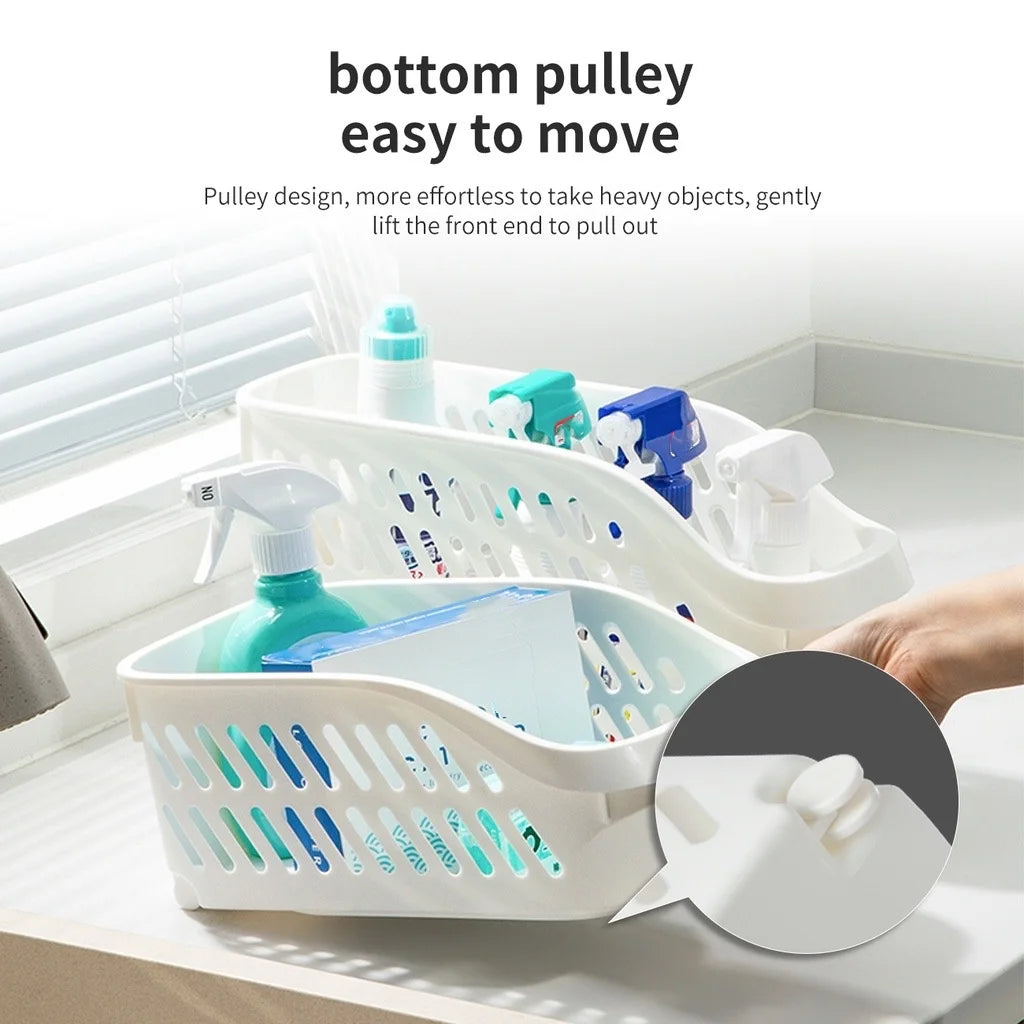 1pcs/kitchen rack storage basket household under the sink cabinet good things with wheels narrow storage box