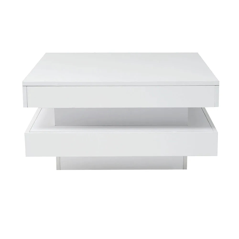 KOMHTOM Square coffee table table in White Modern Technological Style With Bluetooth LED Strip
